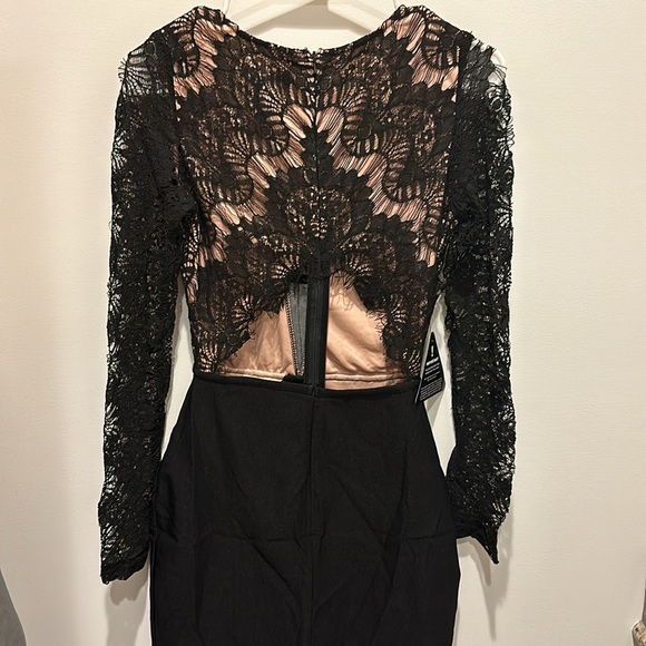 NWT Rare London Nasty Gal long sleeve eyelash lace midi dress black Nude Size S - Picture 8 of 9